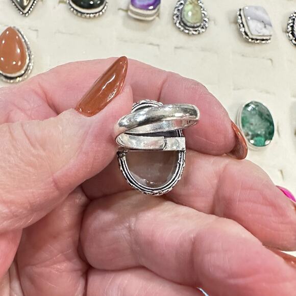 💕 Natural fluoride gemstone ring adjustable silver overlay handmade - Picture 2 of 4